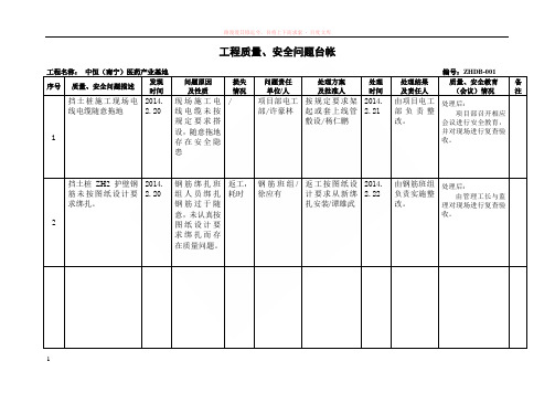 工程质量问题台帐