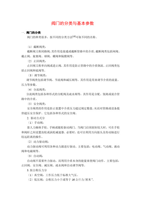 阀门的分类与基本参数