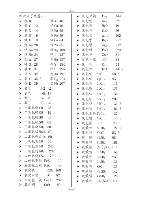 常用相对分子质量