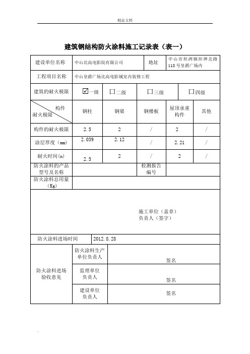 防火涂料施工记录