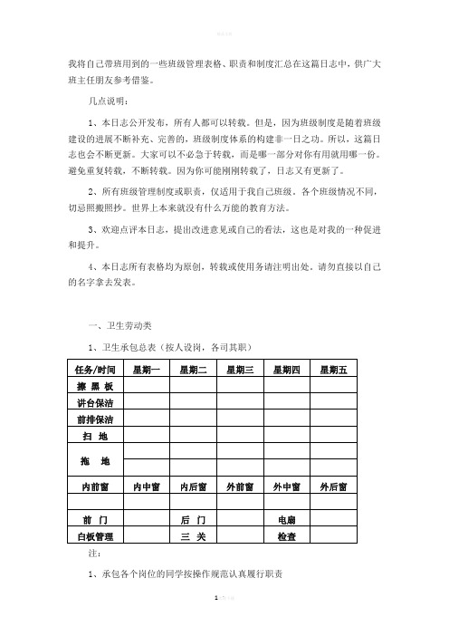 常用班级管理表格