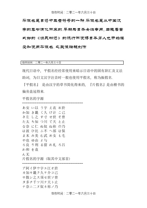 日语平假名、片假名以及对应汉字来源