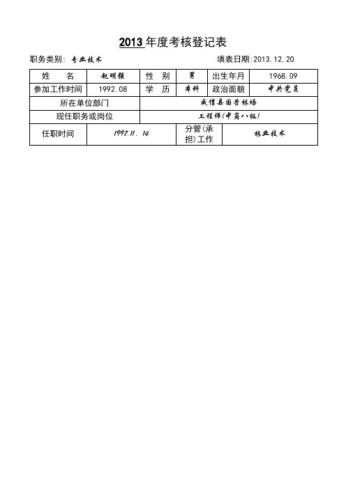 2013年度考核登记表