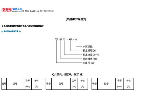 井用深井泵型号