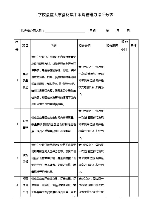 学校食堂大宗食材集中采购管理办法评分表