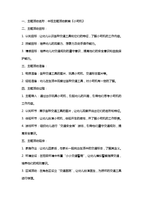 中班主题活动教案《小司机》