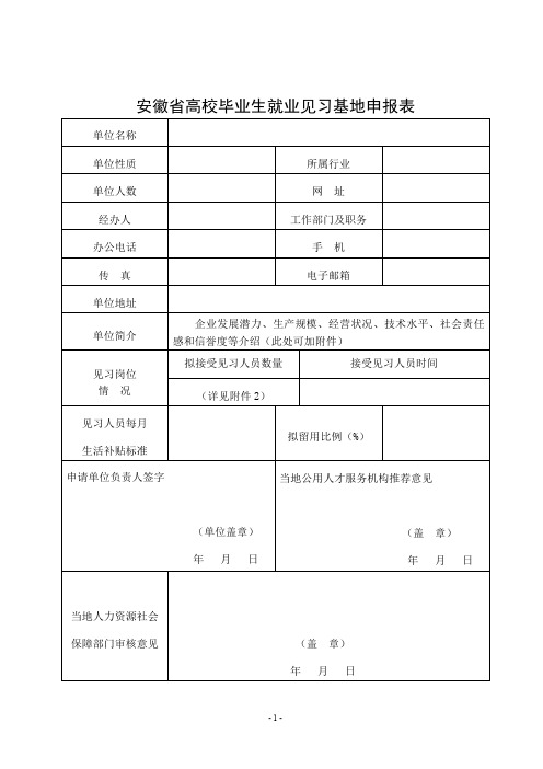 安徽省高校毕业生就业见习基地申报表