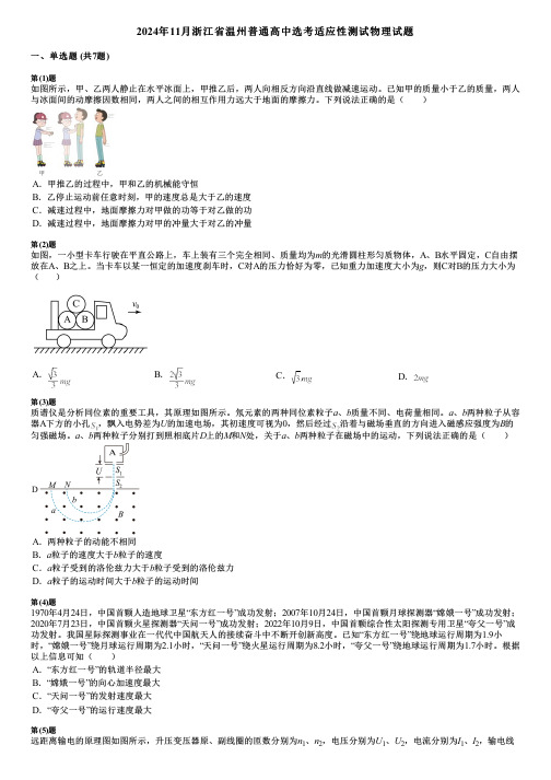 2024年11月浙江省温州普通高中选考适应性测试物理试题