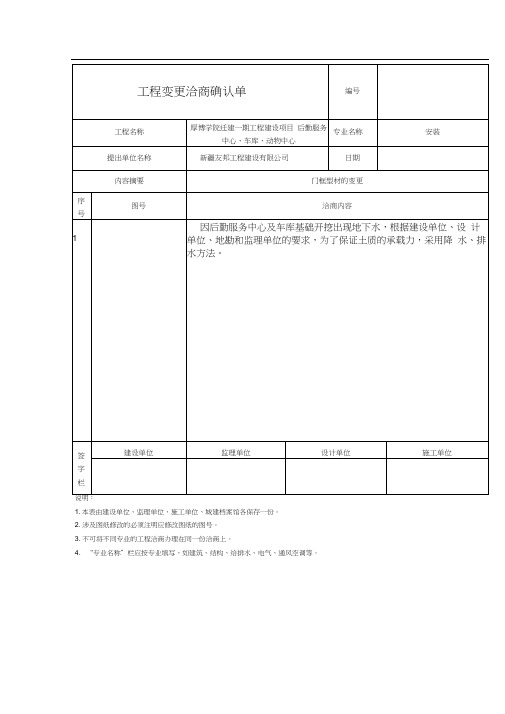 工程变更洽商确认单