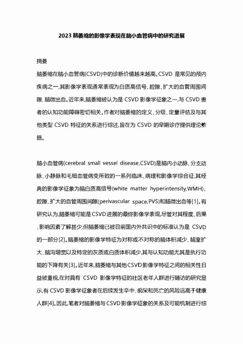 2023脑萎缩的影像学表现在脑小血管病中的研究进展