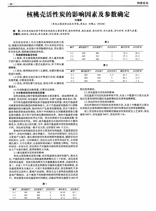 核桃壳活性炭的影响因素及参数确定