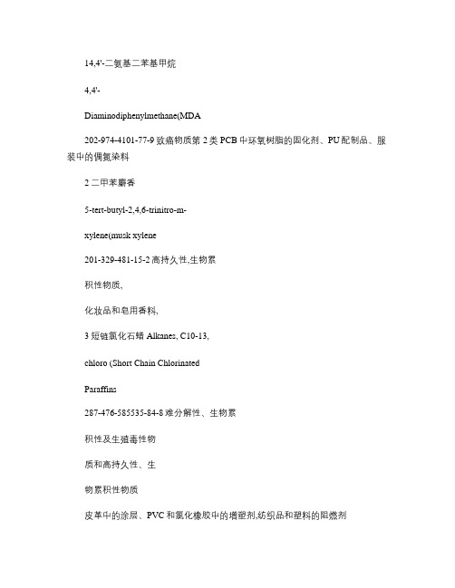 SVHC高关注度物质清单及用途144项.