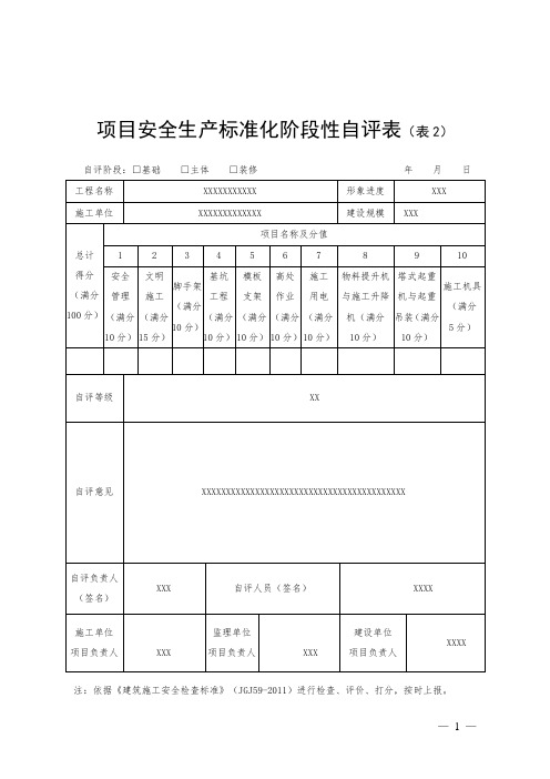 项目安全生产标准化阶段性自评表