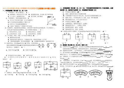 2013-2014学年度八年级下学期期中考试物理试题及答案