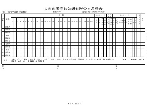 驾驶员考勤表