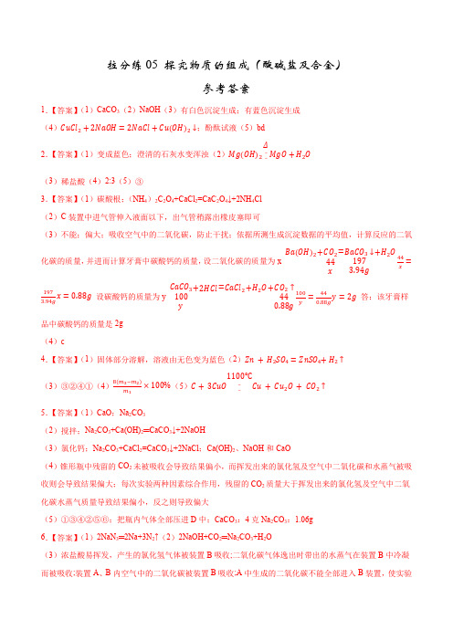 拉分练05参考答案-2022年中考化学拉分题专练实验探究及推断题