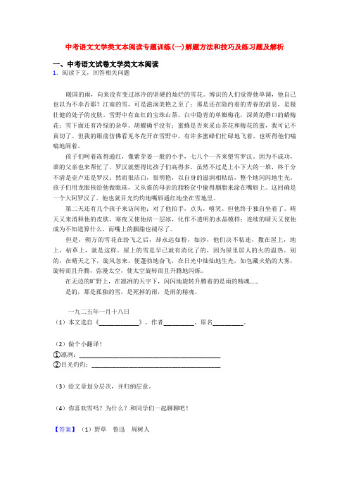 中考语文文学类文本阅读专题训练(一)解题方法和技巧及练习题及解析