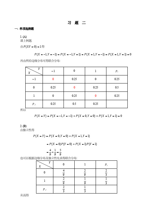 南京财经大学概率论第二章客观题答案