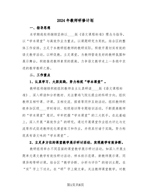 2024年教师研修计划（二篇）