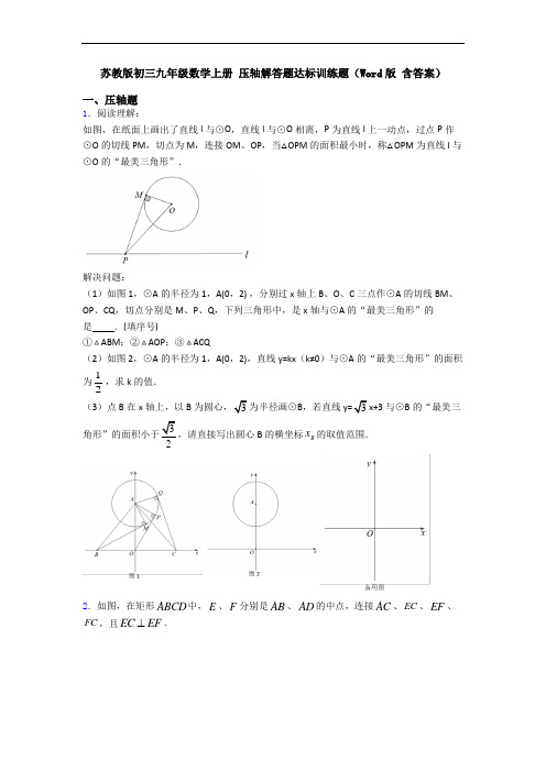 苏教版初三九年级数学上册 压轴解答题达标训练题(Word版 含答案)