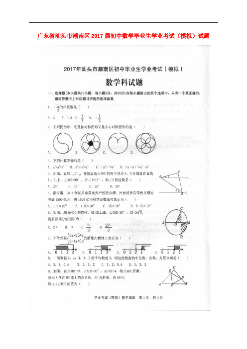 广东省汕头市潮南区初中数学毕业生学业考试(模拟)试题(扫描版)