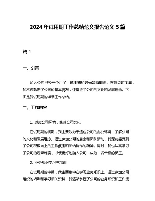 2024年试用期工作总结范文报告范文5篇