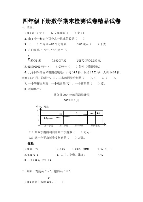 2017-2018学年人教版四年级下册数学期末检测试卷精品试卷 (2)