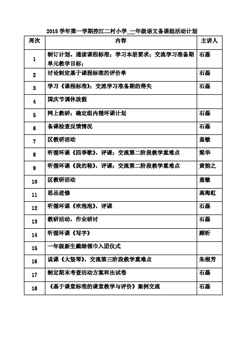 备课组每周活动计划、活动纪录