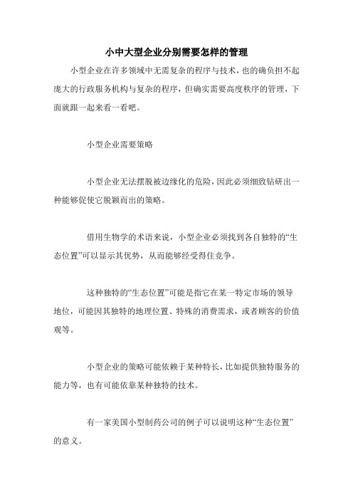 小中大型企业分别需要怎样的管理
