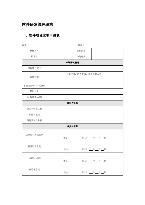 技术部软件研发管理表格