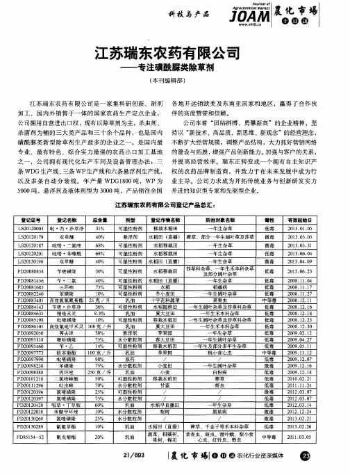 江苏瑞东农药有限公司——专注磺酰脲类除草剂