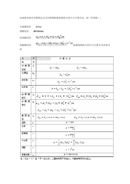 齿轮计算公式