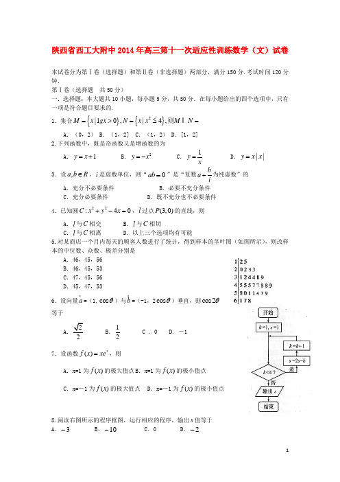 陕西省西工大附中高三数学第十一次适应性训练试题 文 新人教A版