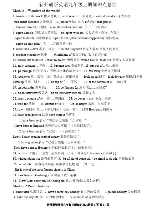 新外研版英语九年级上册知识点总结