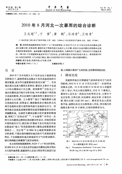 2010年8月河北一次暴雨的综合诊断