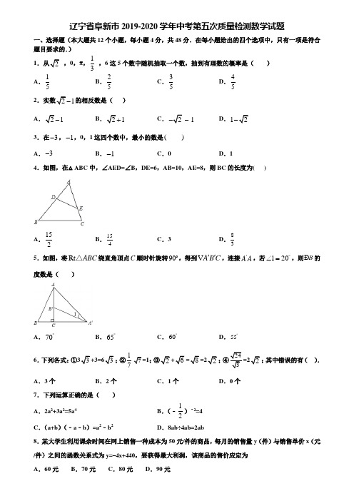 辽宁省阜新市2019-2020学年中考第五次质量检测数学试题含解析