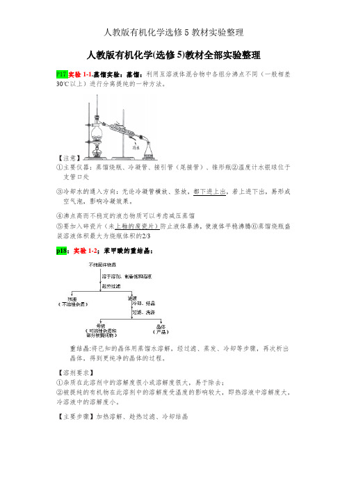 人教版有机化学选修5教材实验整理