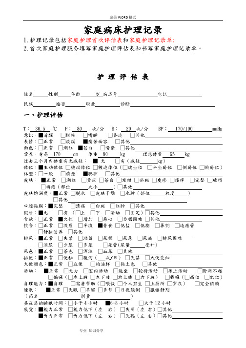 社区家庭病床护理记录文本汇总