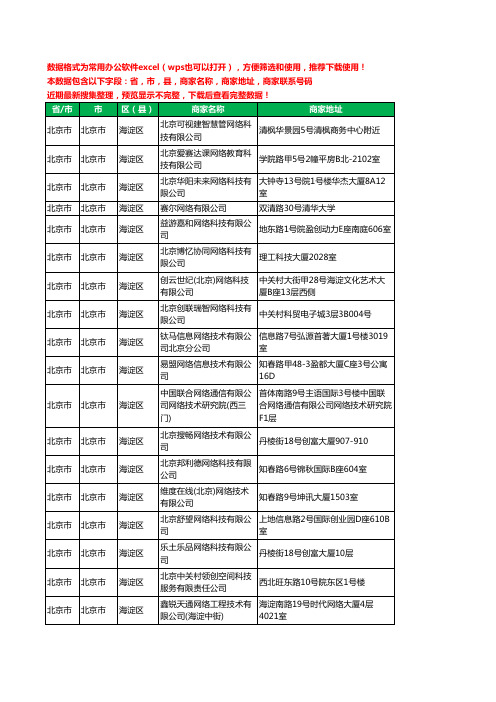 2020新版北京市北京市海淀区网络科技有限公司工商企业公司商家名录名单黄页联系电话号码地址大全382家