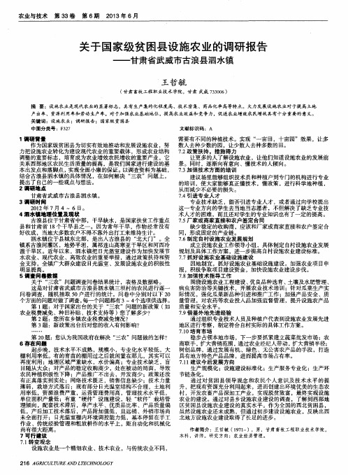 关于国家级贫困县设施农业的调研报告——甘肃省武威市古浪县泗水镇