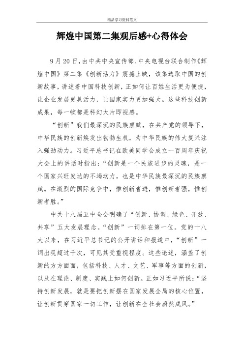 辉煌中国第二集辉煌中国之创新活力观后感+心得体会