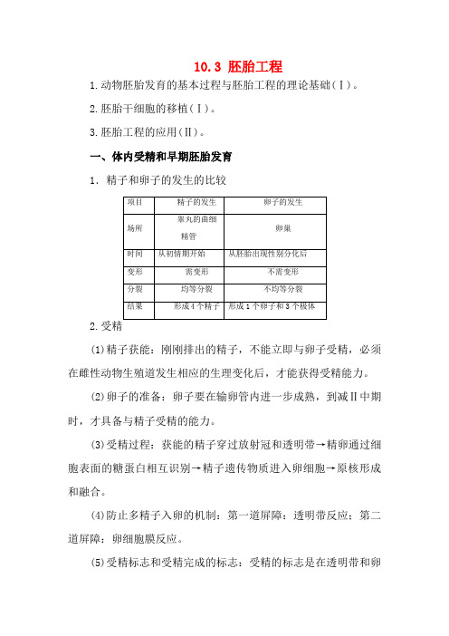 高考生物一轮复习 专题10.3 胚胎工程教学案(含解析)-人教版高三全册生物教学案