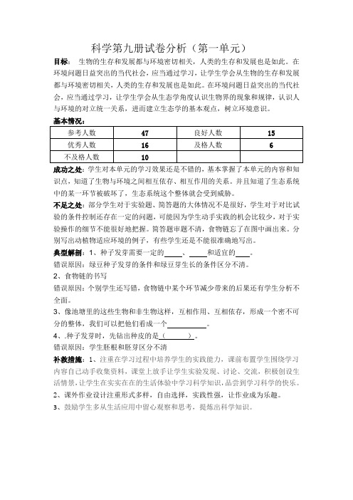 科学第九册试卷分析1