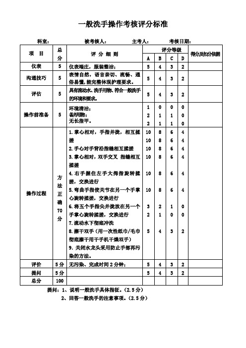 50项护理基础操作评分标准