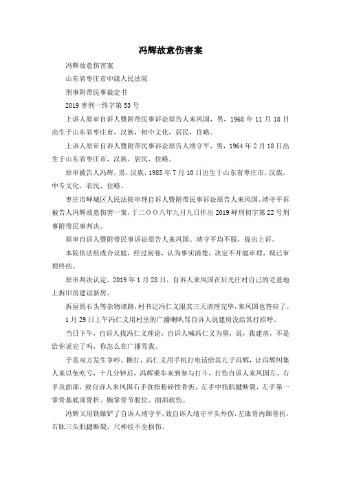 最新-冯辉故意伤害案 精品
