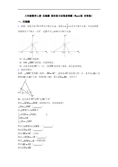 八年级数学上册 压轴题 期末复习试卷易错题(Word版 含答案)