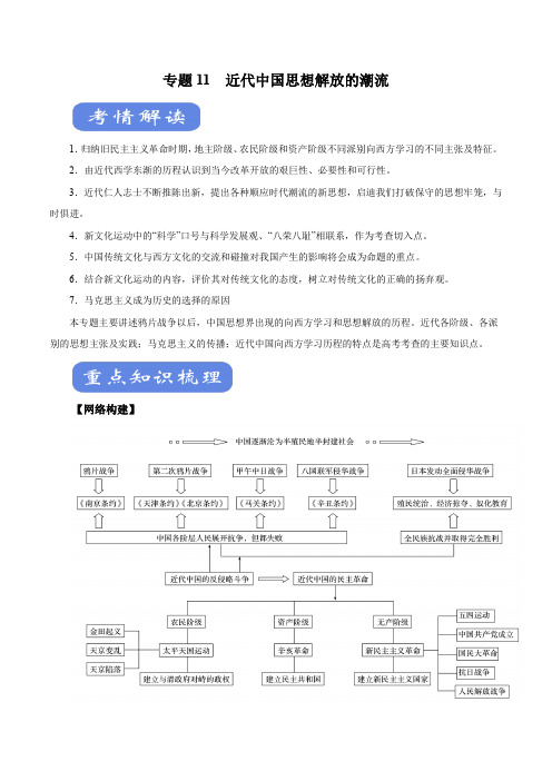 2020年高考历史二轮复习精品考点专题11 近代中国思想解放的潮流(考点精解)(解析版)