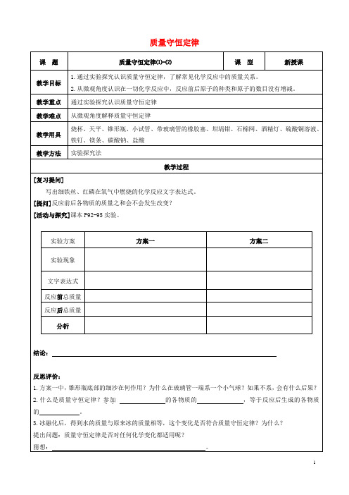 九年级化学上册 第五单元 化学方程式 课题1 质量守恒