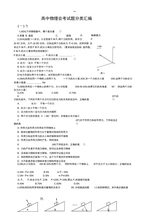 历年高中物理会考试题分类汇编