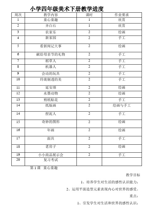 江西版小学四年级下册美术全册教案